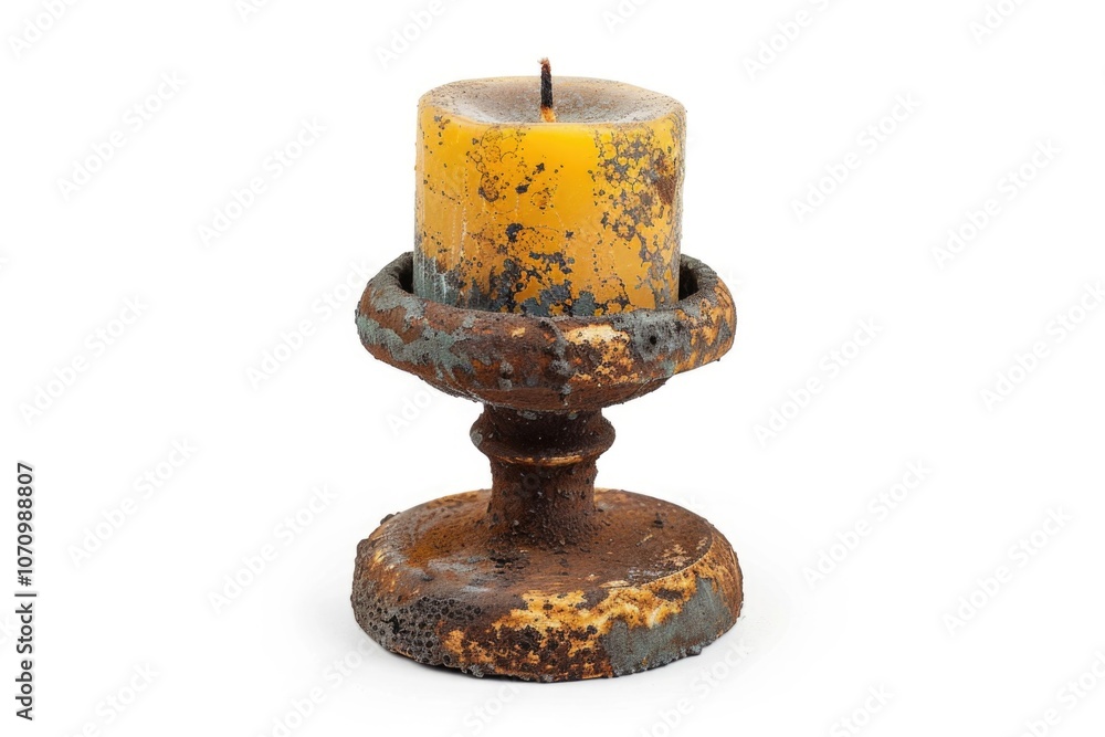 A single candle placed on a decorative stand A single candle placed on a decorative stand