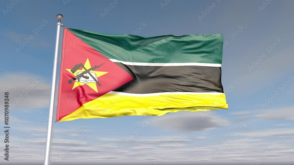 Mozambique Flag Animation With Sky And Cloud Mozambique Flag Animation With Sky And Cloud