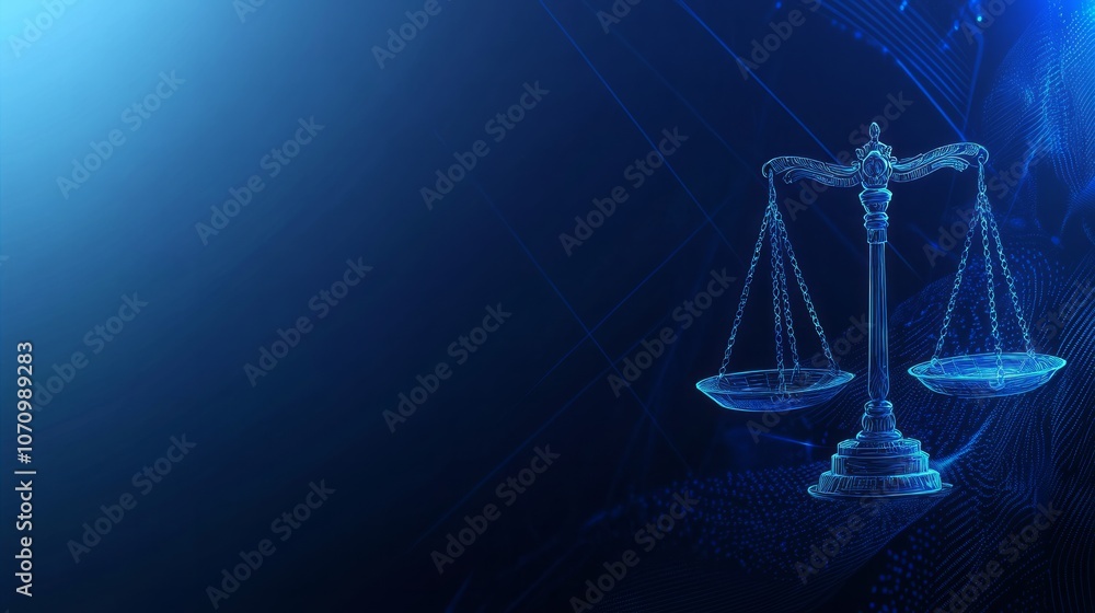blue background with scales of justice icon, ample space for text blue background with scales of justice icon, ample space for text