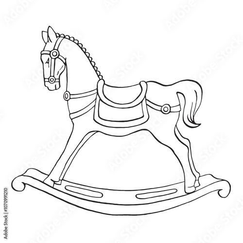 Rocking horse. Elegant traditional vintage toy. Isolated graphic vector illustration. Ideal for Christmas greeting, card, coloring book, print, decor