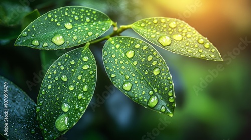  close-up shot of fresh leaves with drops,