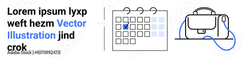 Calendar with checked date, briefcase with handle and strap. Ideal for business planning, scheduling, office setups, educational purposes, time management, event planning, and corporate