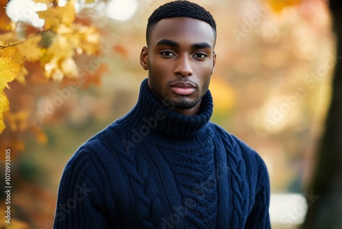 a man wearing a navy blue Cable Knit Cashmere Sweater,