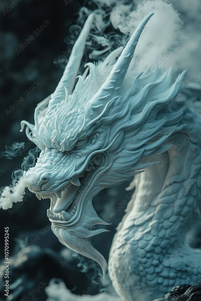 A white dragon with smoke coming out of its mouth A white dragon with smoke coming out of its mouth