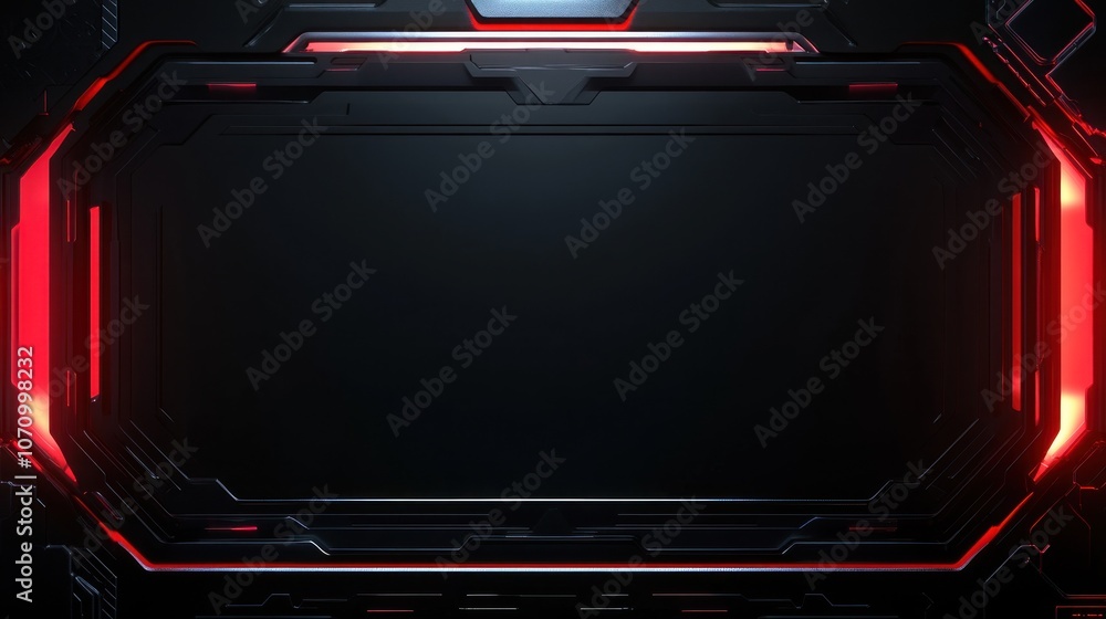 A futuristic black frame with glowing red accents, suitable for digital displays or interfaces. A futuristic black frame with glowing red accents, suitable for digital displays or interfaces.
