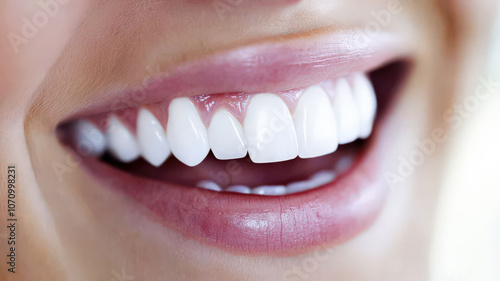 Close-up of snow-white teeth, showcasing a bright, healthy smile.