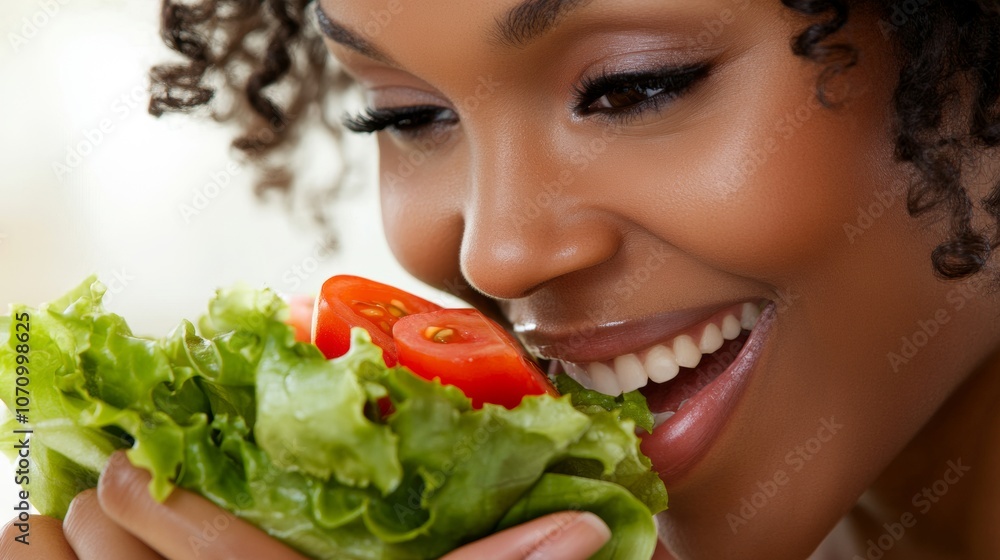 beautiful black woman eating healthy salad beautiful black woman eating healthy salad