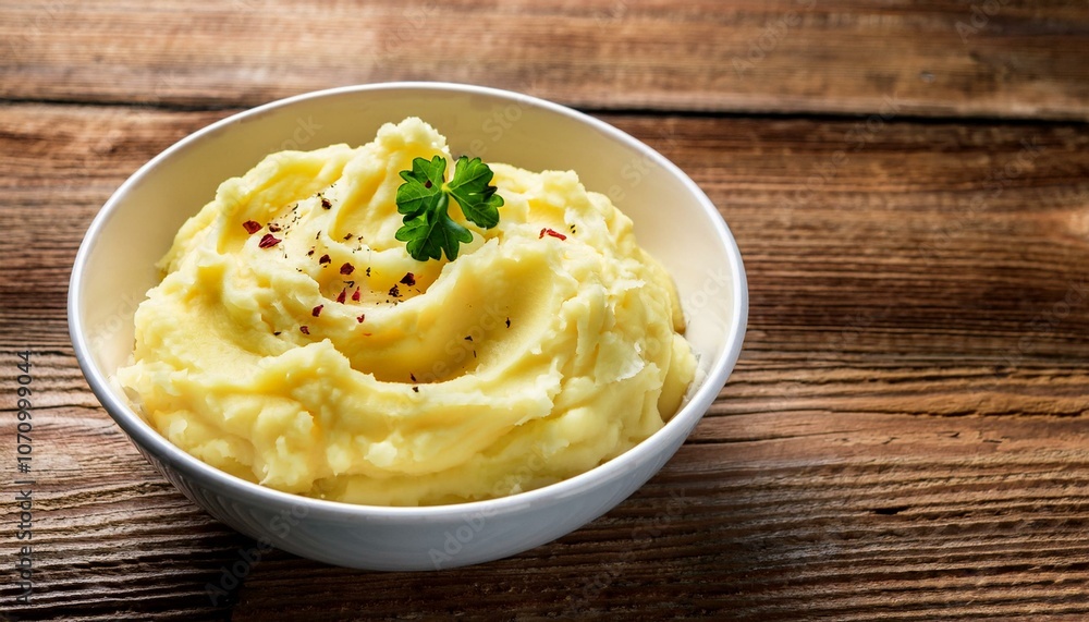 mashed potatoes in white bowl on wooden rustic table healthy food mashed potatoes in white bowl on wooden rustic table healthy food
