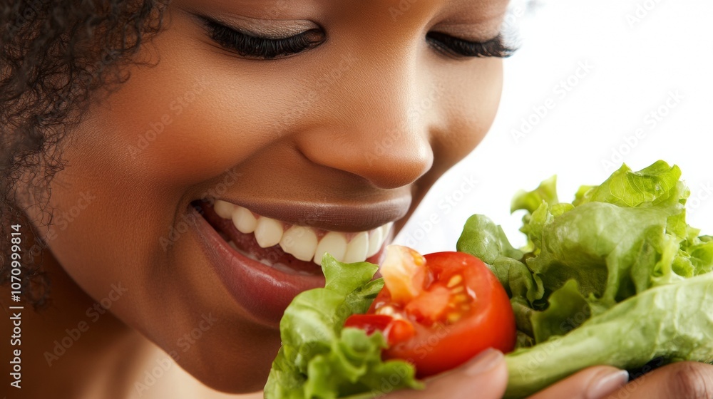beautiful black woman eating healthy salad beautiful black woman eating healthy salad