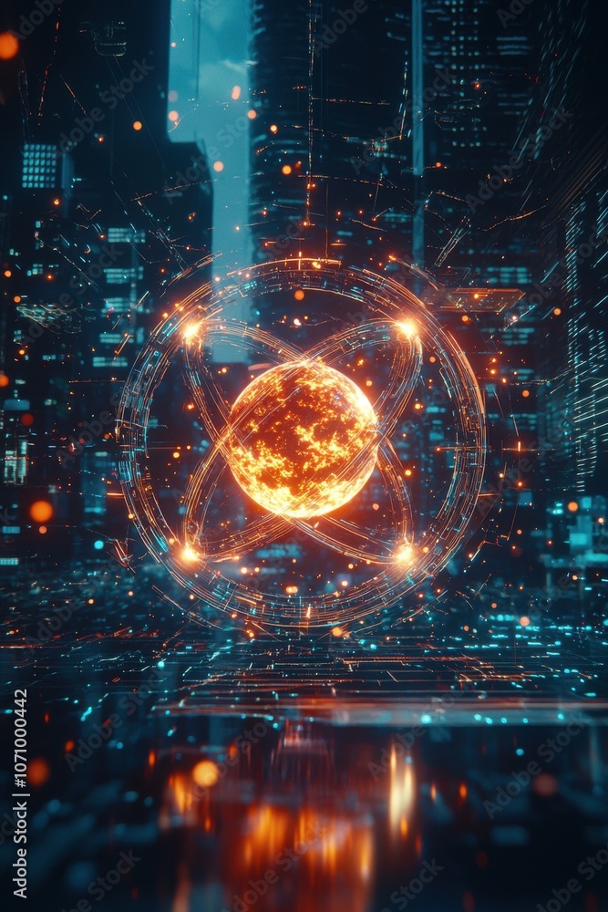 Obraz premium Futuristic holographic sphere in a digital universe