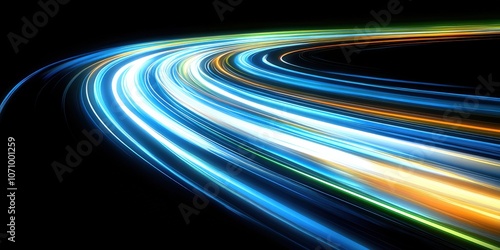 Vibrant Light Trails on a Black Background Creating Dynamic and Futuristic Motion Effect Perfect for Technology and Speed Concepts in Digital Art