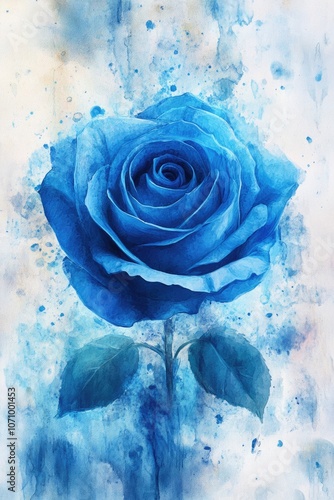 Abstract Watercolor Rose Art with Vintage Floral Design in Red and Green on White Background