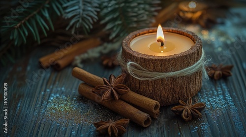 Cozy Home Decor: Candlelight and Cinnamon Sticks in Vintage Design