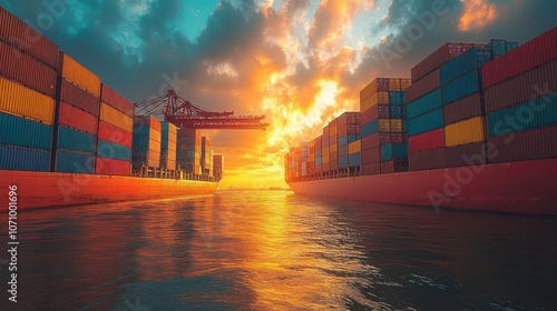 Wallpaper Mural Sunset Over Docked Ships in Industrial Harbor Torontodigital.ca