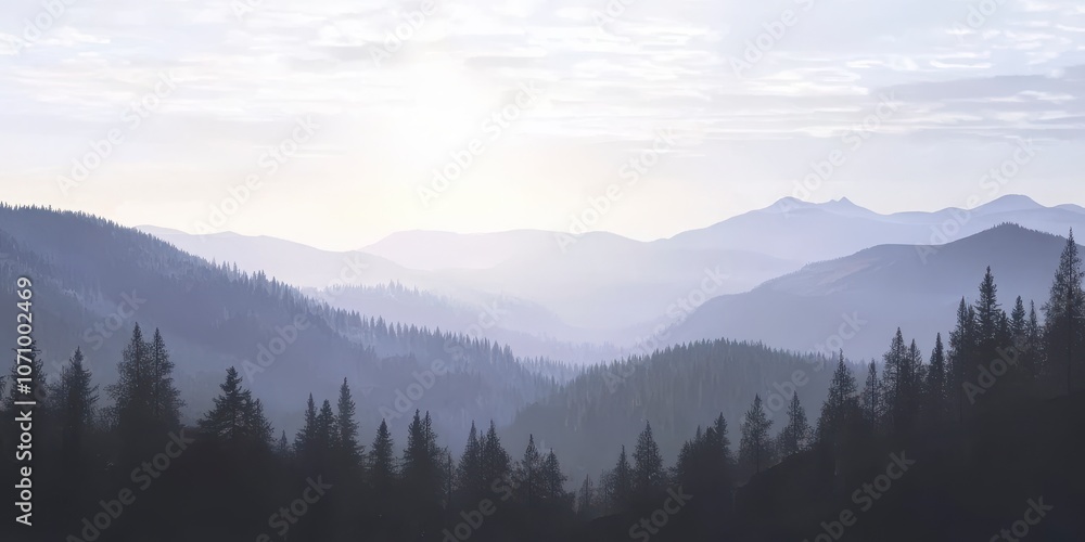 Obraz premium Misty Mountain Range at Dawn