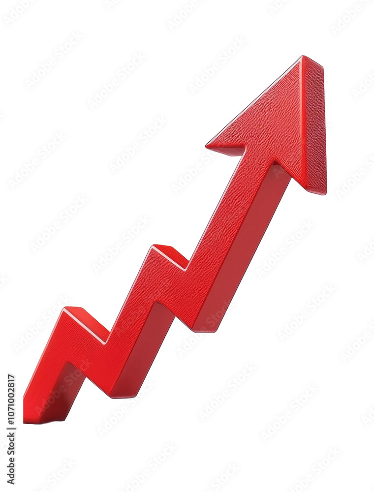3D Red Arrow Rising Icon for Growth, Transparent Background 3D Red Arrow Rising Icon for Growth, Transparent Background
