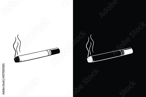 Cigarette line icon, outline vector sign, on white and black background.	