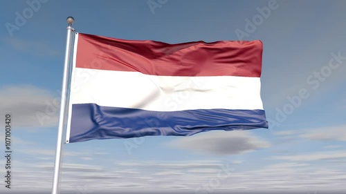 Netherlands Flag Animation With Sky And Cloud