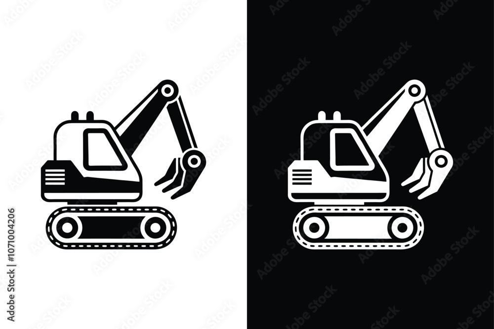 Naklejka premium Bulldozer icon or excavator digger on White Background Vector Art Illustration on white background.