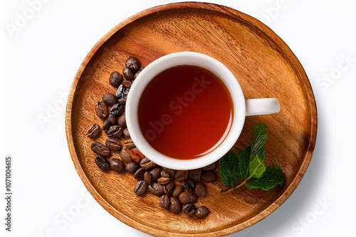 Elemento de vista aérea de café con mucha espuma  y té en formato PNG con fondo transparente photo