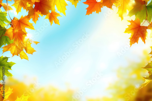 Autumn scene with red leaves and copy space