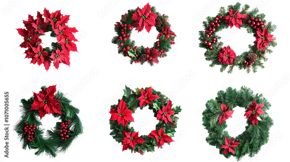 Long garland of pine branches with red berries and small pinecones, neatly arranged on a white background. PNG transparent. Long garland of pine branches with red berries and small pinecones, neatly arranged on a white background. PNG transparent.