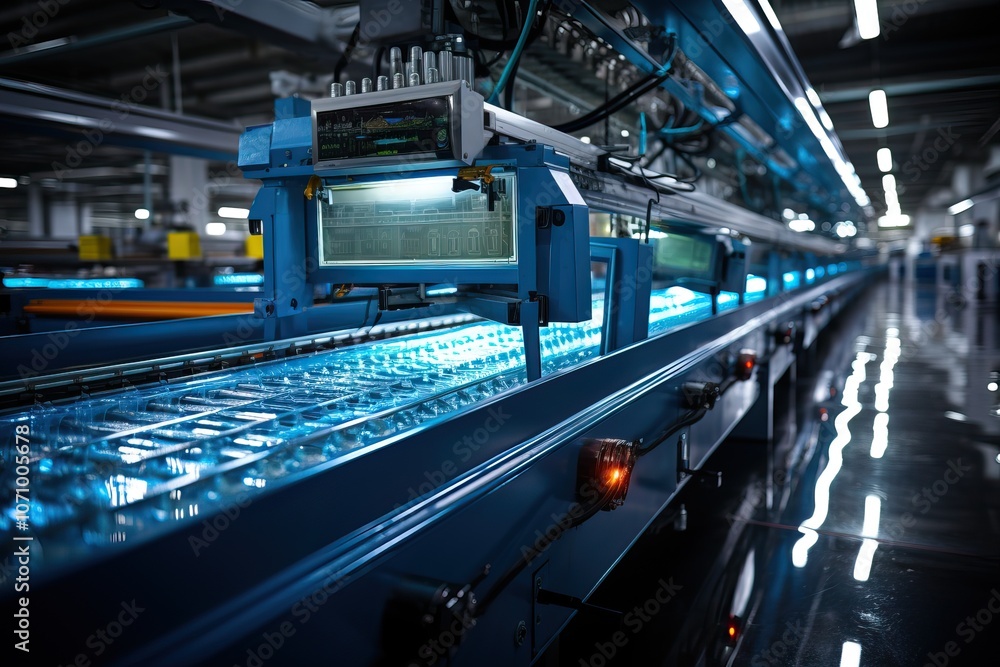 Interior of a factory with a conveyor line. Interior of a factory with a conveyor line.