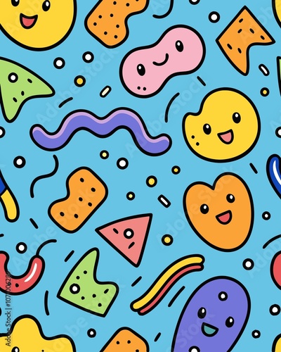 seamless pattern with cream. Fun colorful line doodle seamless pattern. Creative minimalist style art background for children or trendy design with basic shapes. Simple childish scribble backdrop.