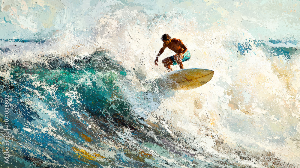 A surfer riding a giant wave, captured in a dynamic moment full of energy and motion. A surfer riding a giant wave, captured in a dynamic moment full of energy and motion.