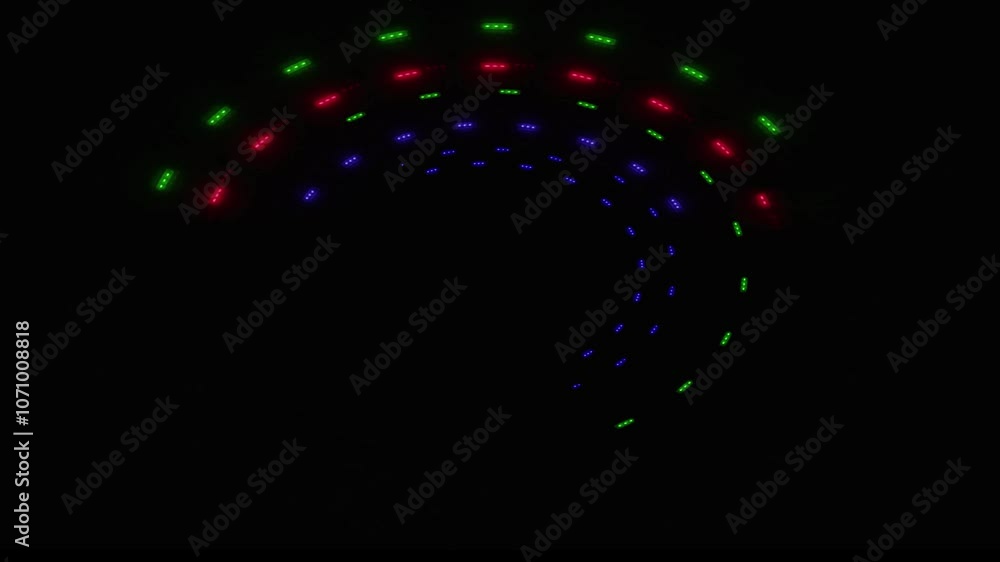 Spinning Graphics Led crazy funfair lights in 4k. rotating holographic graphics for sci-fi ...