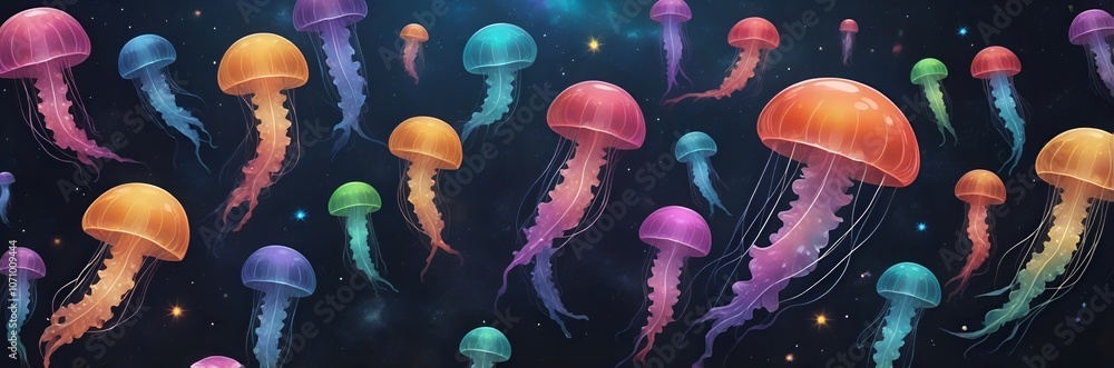 Fototapeta premium Under water ecosystem, Beautiful jellyfish repetitive pattern