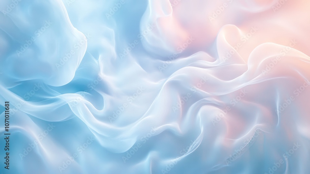 Fototapeta premium Pastel clouds softly move against serene blue sky landscape