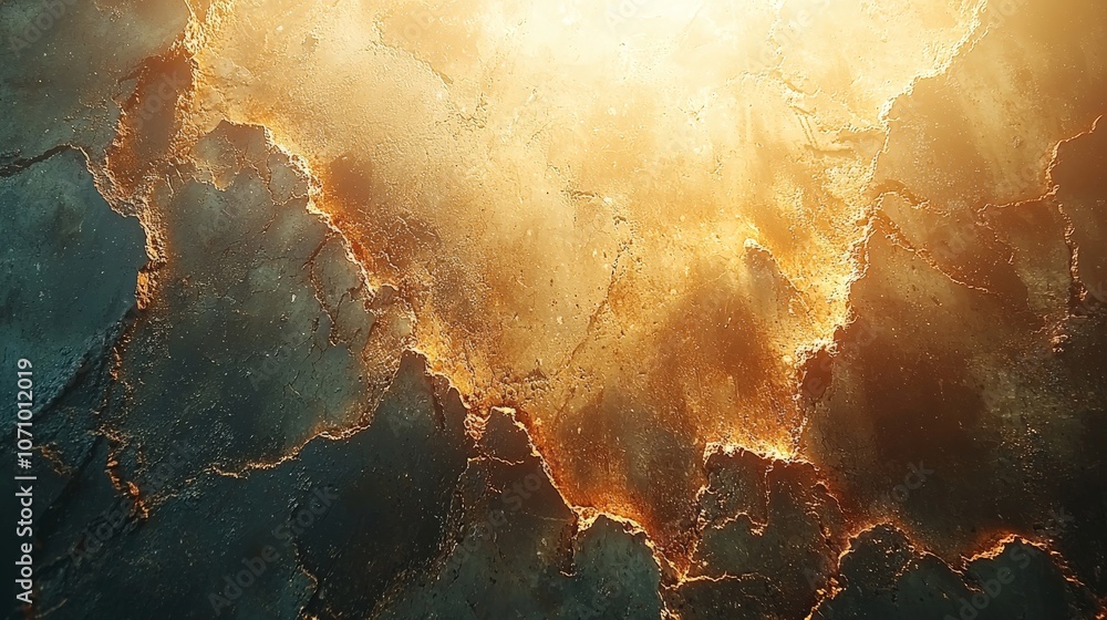 Abstract depiction of cracked earth illuminated by a golden light, suggesting transformation. Abstract depiction of cracked earth illuminated by a golden light, suggesting transformation.