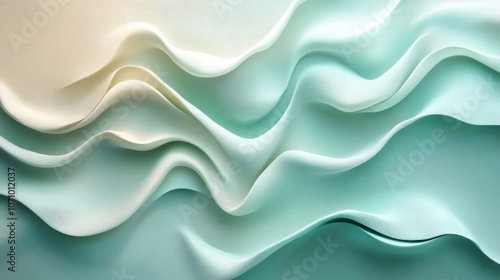 Soft Mint and Beige Wavy Abstract Canvas Art