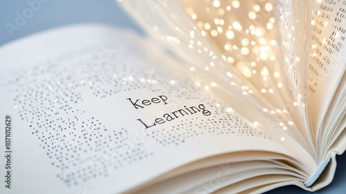 Illuminated book with inspirational message and sparkling lights of a Braille book,World Braille Day