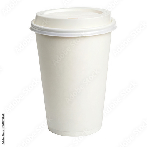 A blank white takeaway coffee cup isolated on a transparent background, png