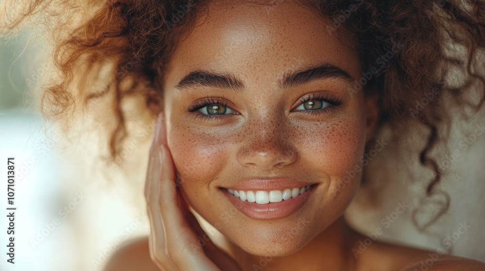 Banner of a smiling woman with clear, glowing skin looking straight into the camera. Banner of a smiling woman with clear, glowing skin looking straight into the camera.