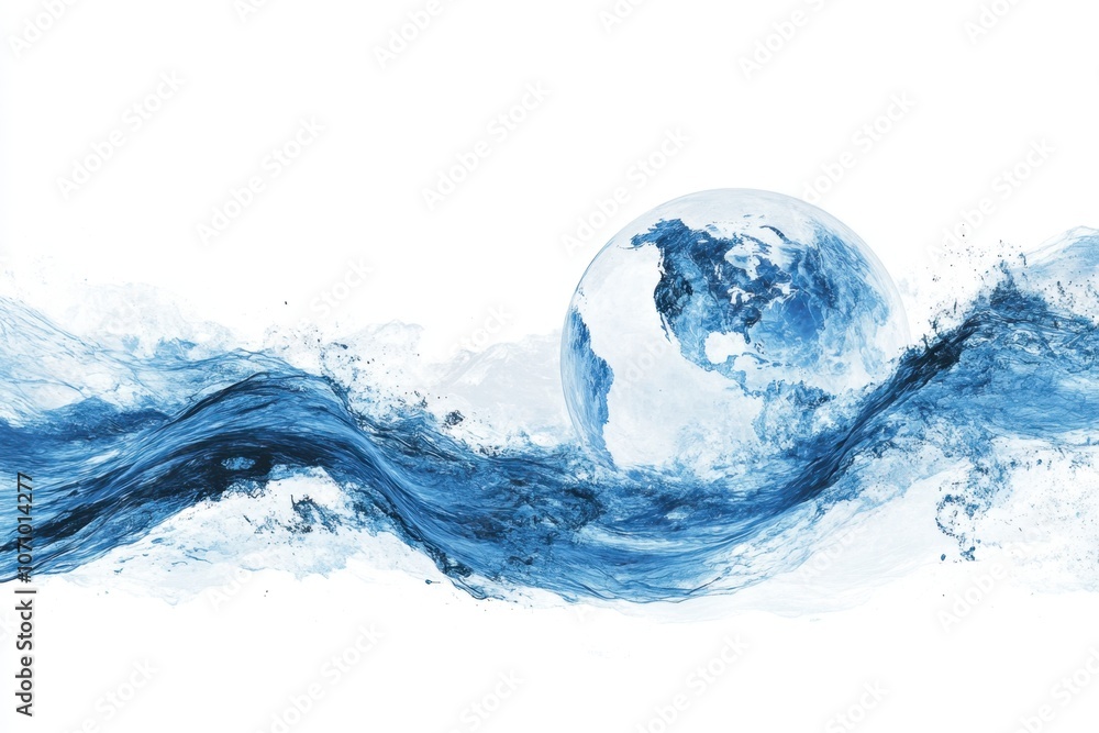 Abstract background with a globe and blue waves on a white backdrop, representing global business or international trade in the world of technology and the internet Generative AI Abstract background with a globe and blue waves on a white backdrop, representing global business or international trade in the world of technology and the internet Generative AI