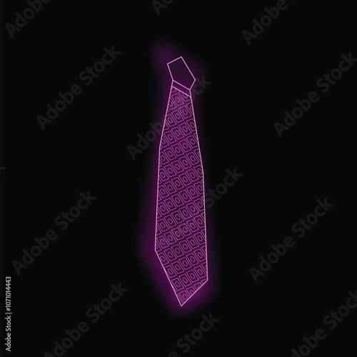 Glowing neon purple tie with pattern is isolated on a black background