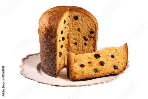 Sliced Panettone with Raisins on Transparent Background 