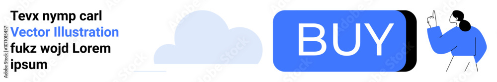 BUY button, blue cloud, individual with smartphone and white paper, on a clean background. Ideal for e-commerce, digital marketing, online shopping, UIUX design, technology, modern technology BUY button, blue cloud, individual with smartphone and white paper, on a clean background. Ideal for e-commerce, digital marketing, online shopping, UIUX design, technology, modern technology