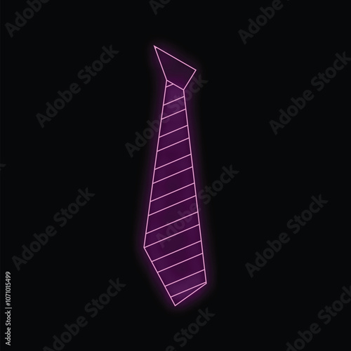 Glowing purple neon sign shaped like a tie on a black background photo