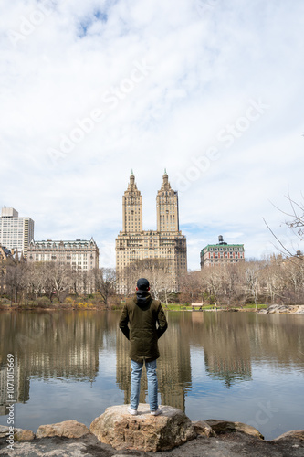 tourists visiting city of New York in Central Park in winter