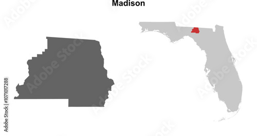 Madison County (Florida) blank outline map set
