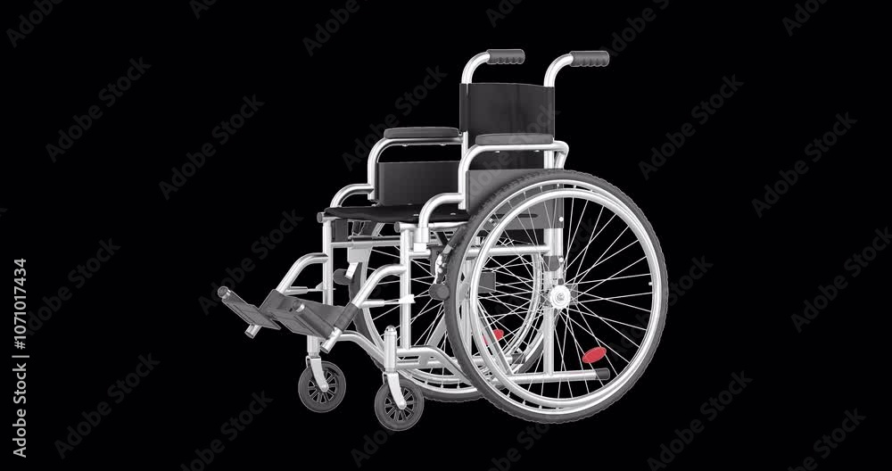 Manual Wheelchair, rotation animation, seamlessly loopable. 3D rendering isolated on transparent background