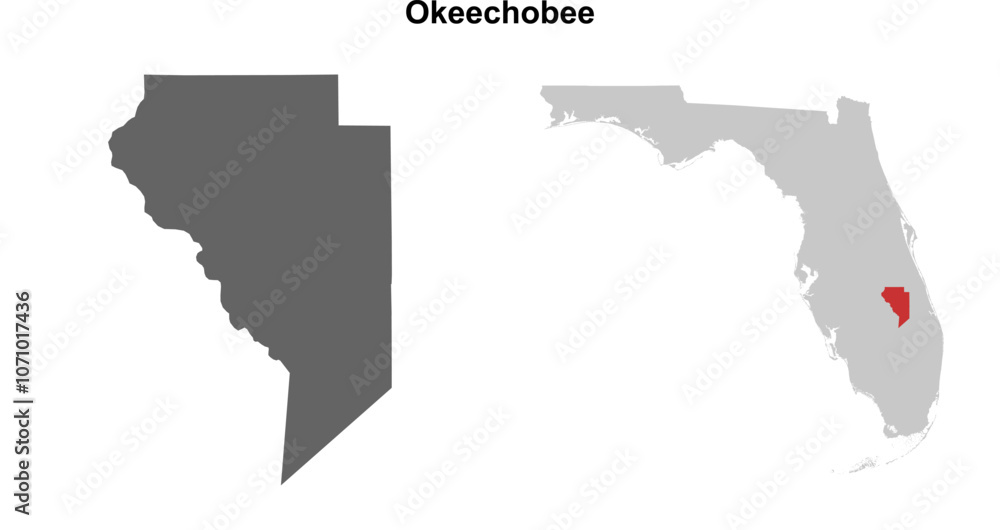Fototapeta premium Okeechobee County (Florida) blank outline map set