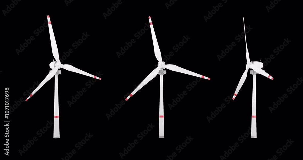 Wind turbine, rotation animation, seamlessly loopable. 3D rendering isolated on transparent background Wind turbine, rotation animation, seamlessly loopable. 3D rendering isolated on transparent background