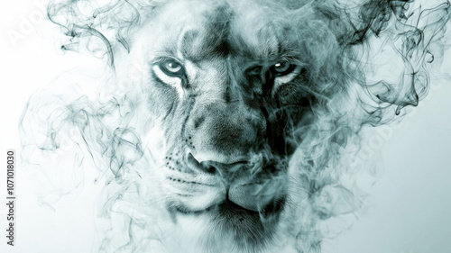 Wallpaper Mural Wisps of smoke shaped into a majestic lion’s face, showcasing fierce and regal qualities in a soft, surreal style, evoking strength and mysticism Torontodigital.ca