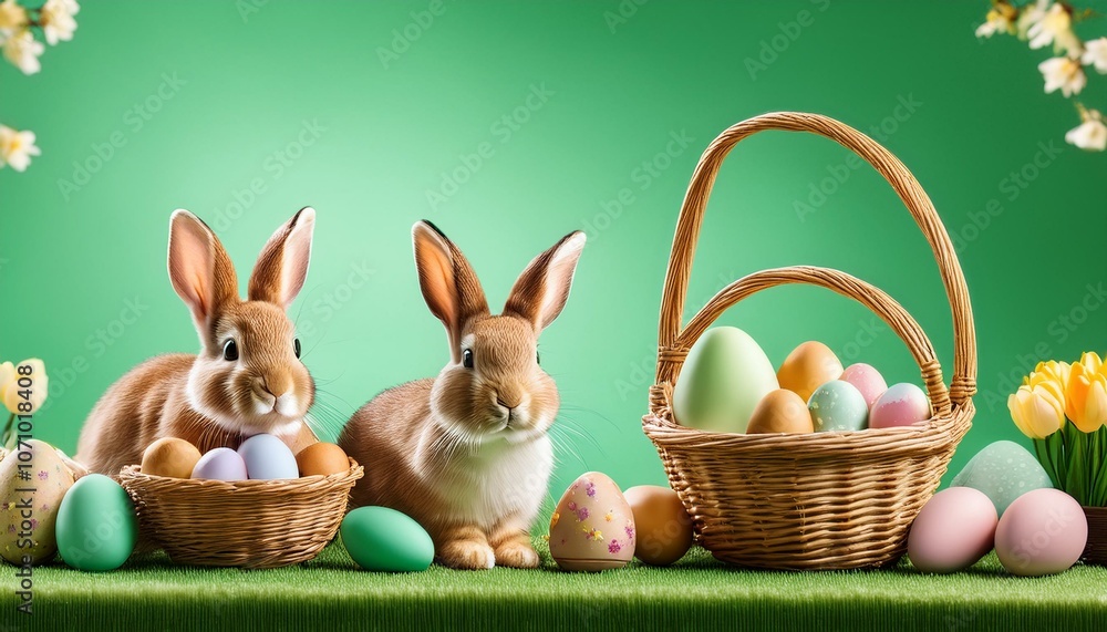 Two bunnies and eggs for Easter Two bunnies and eggs for Easter