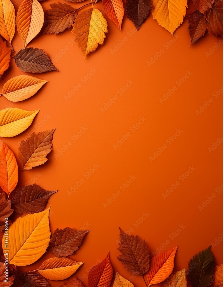 Autumn leaves frame orange background Autumn leaves frame orange background